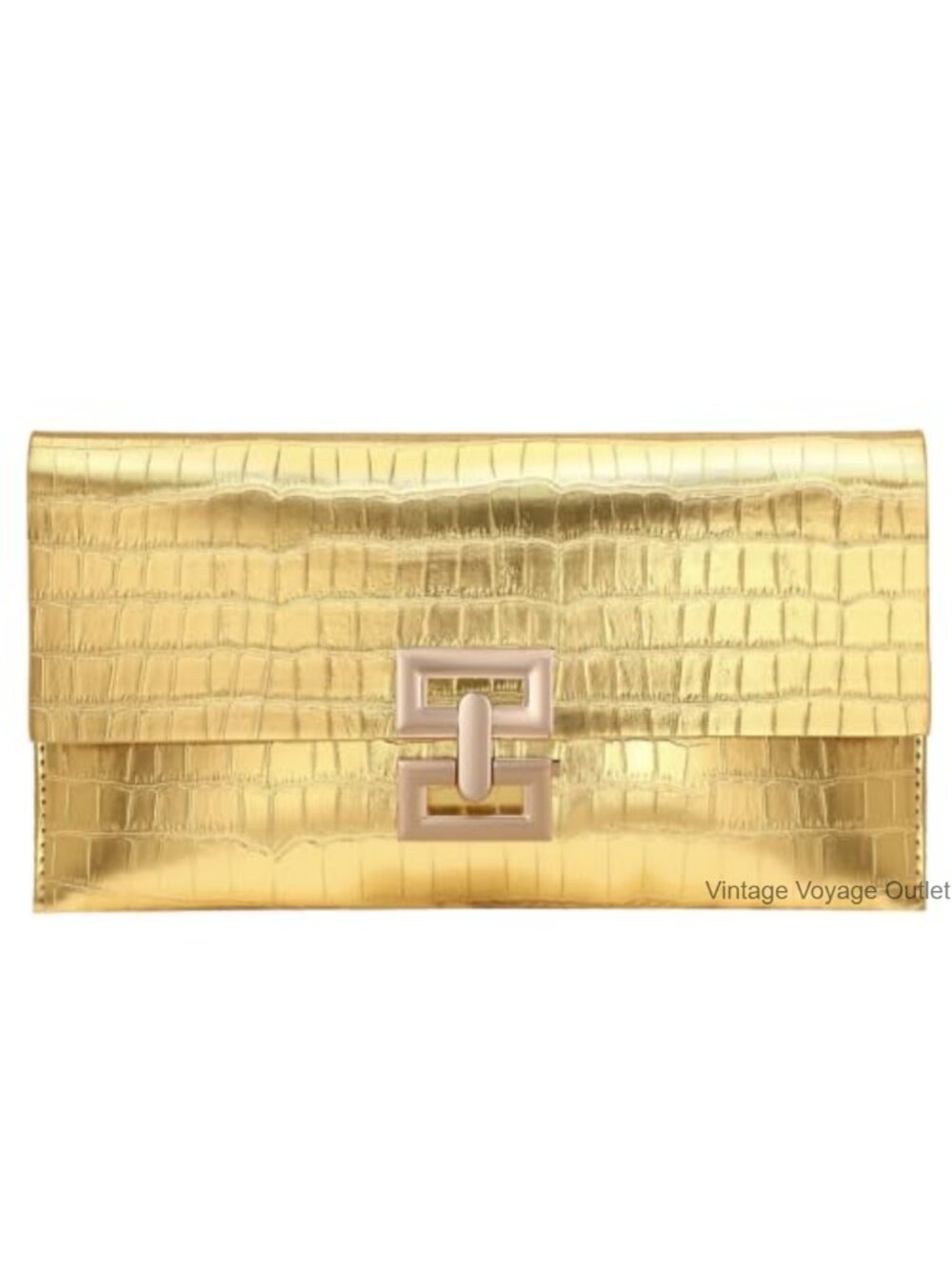 Croc-Embossed Faux Leather Clutch Evening Bag Envelope Purse